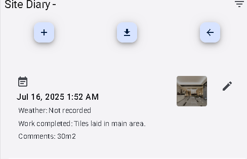 Diary entry interface showing daily logging