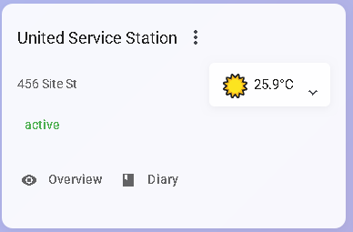 Site card interface showing jobsite setup