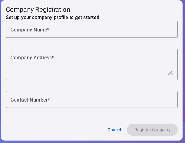 Company registration form showing business setup
